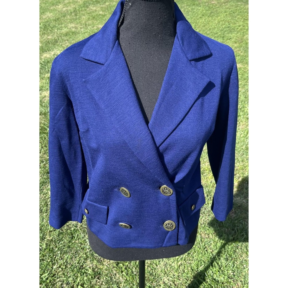 Vintage Bobbie‎ Brooks Blazer Womens Small Blue Cropped Double Knit Made USA 70s - Picture 2 of 7